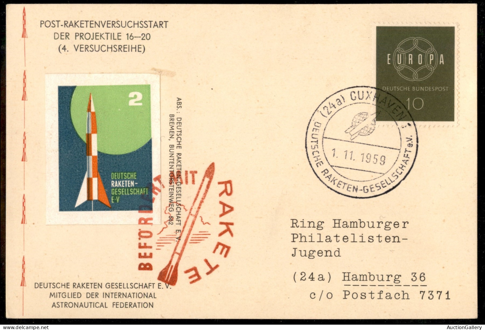 EUROPA - GERMANIA - 1959 (1 Novembre) - Posta Razzo - Cuxhaven Amburgo - Autres & Non Classés