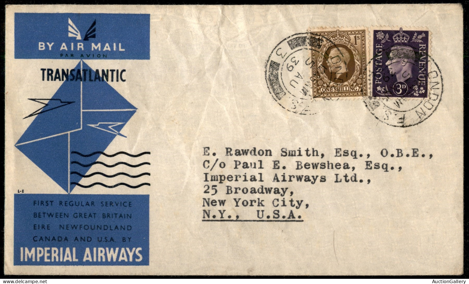 EUROPA - GRAN BRETAGNA - 1939 (5 Agosto) - Imperial Airways - Londra New York - Otros & Sin Clasificación