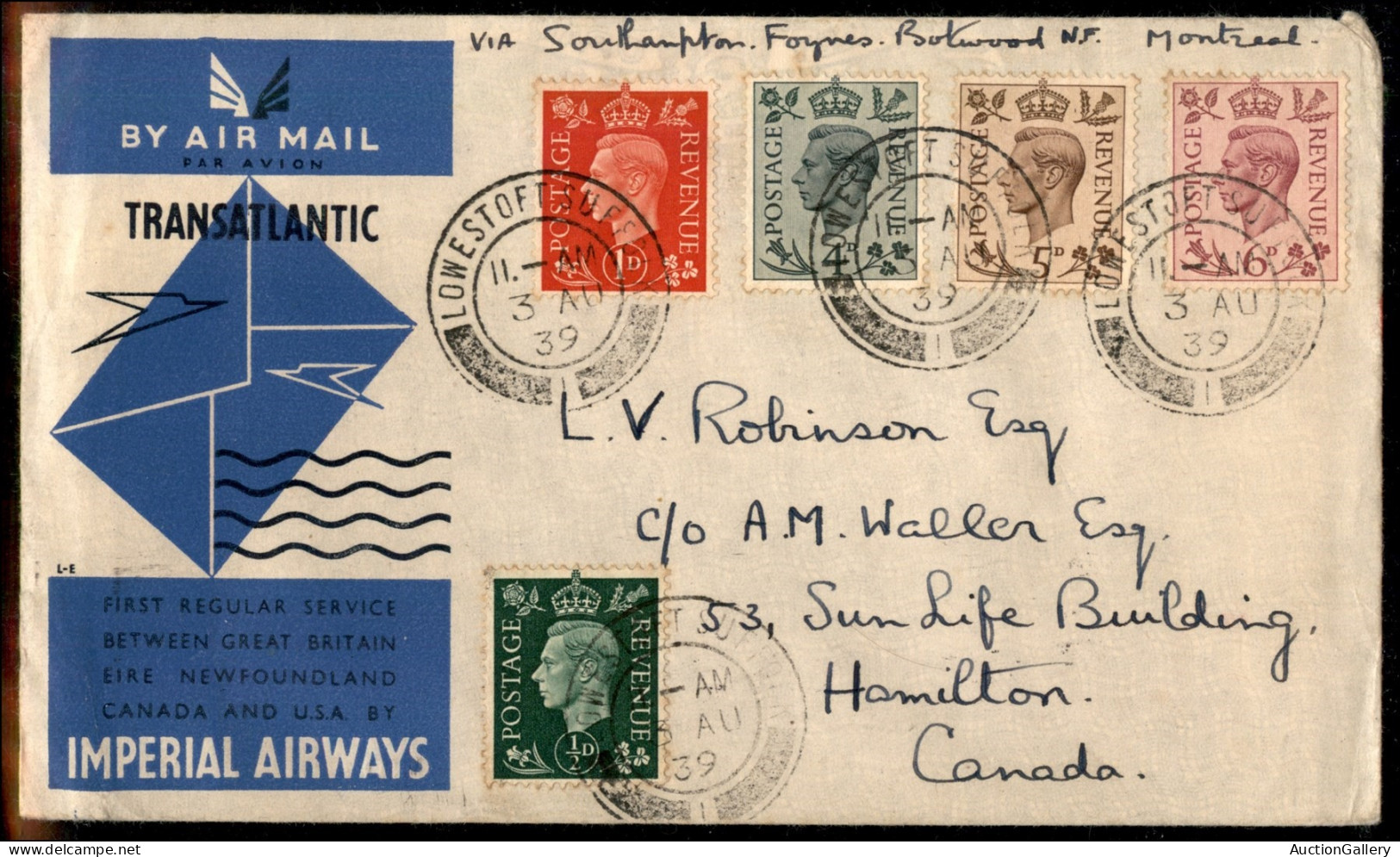 EUROPA - GRAN BRETAGNA - 1939 (3 Agosto) - Imperial Airways - Lowestoft Hamilton - Other & Unclassified