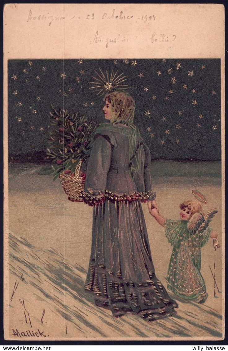 +++ CPA - Fantaisie - Illustrateur MAILICK - Femme Avec Petit Ange - Dorure - 1904 // - Mailick, Alfred
