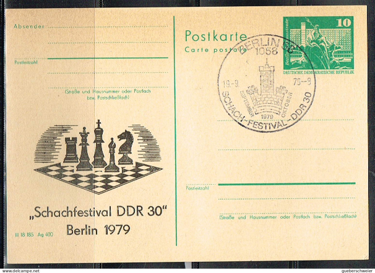 ECH L 4 - ALLEMAGNE DEMOCRATIQUE Entier Postal Carte Thème Illustration Festival D'Echecs 1979 - Private Postcards - Used