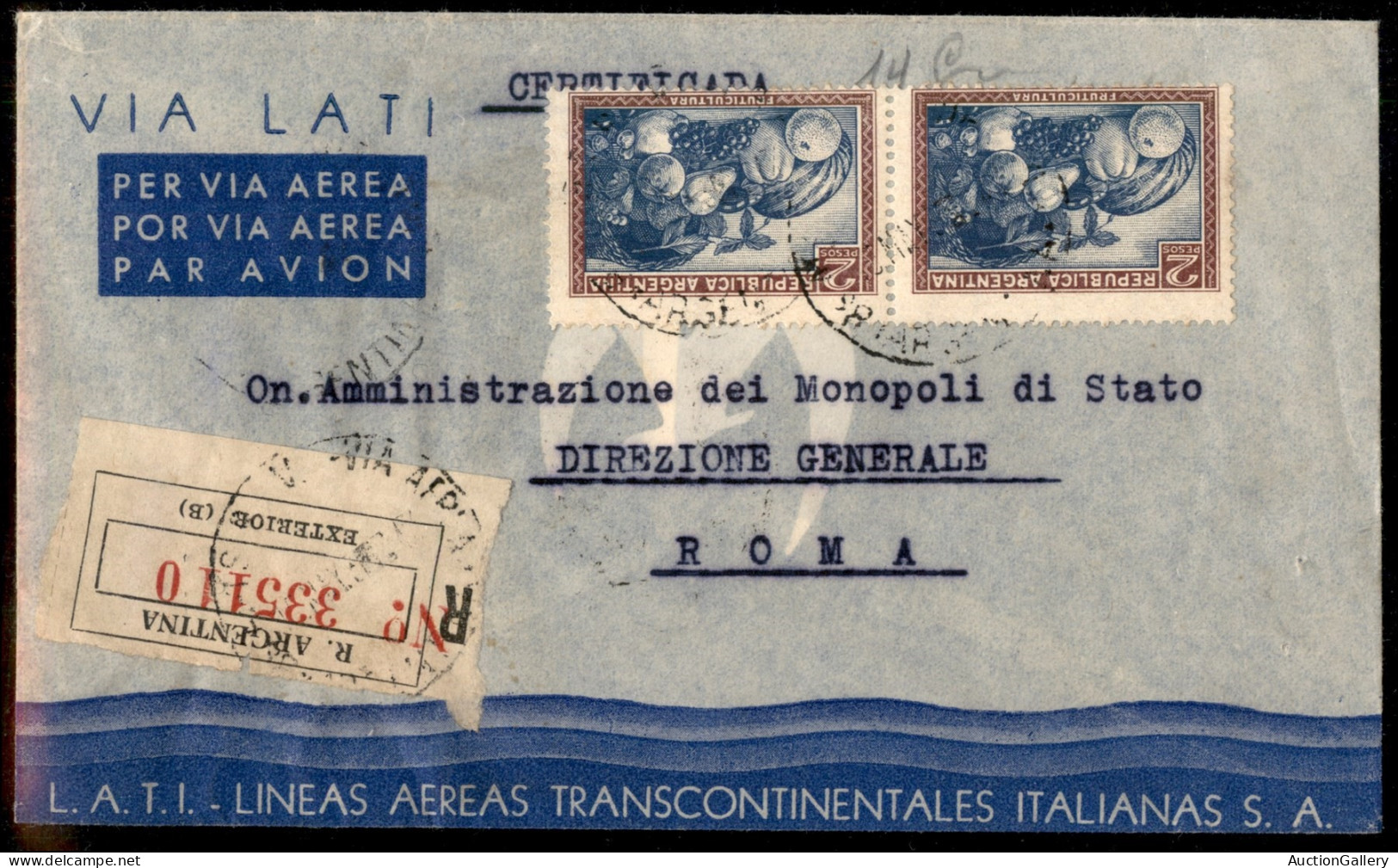 OLTREMARE - ARGENTINA - 1941 (23 Maggio) - LATI - Aerogramma Raccomandato Buenos Aires Roma - Otros & Sin Clasificación
