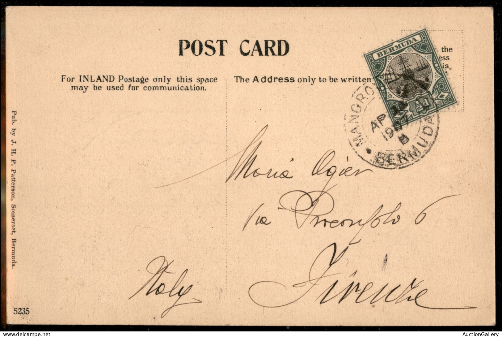 OLTREMARE - BERMUDE - 1/2 Penny (26) Su Cartolina Da Mangrove A Firenze Del 25.4.1907 - Other & Unclassified
