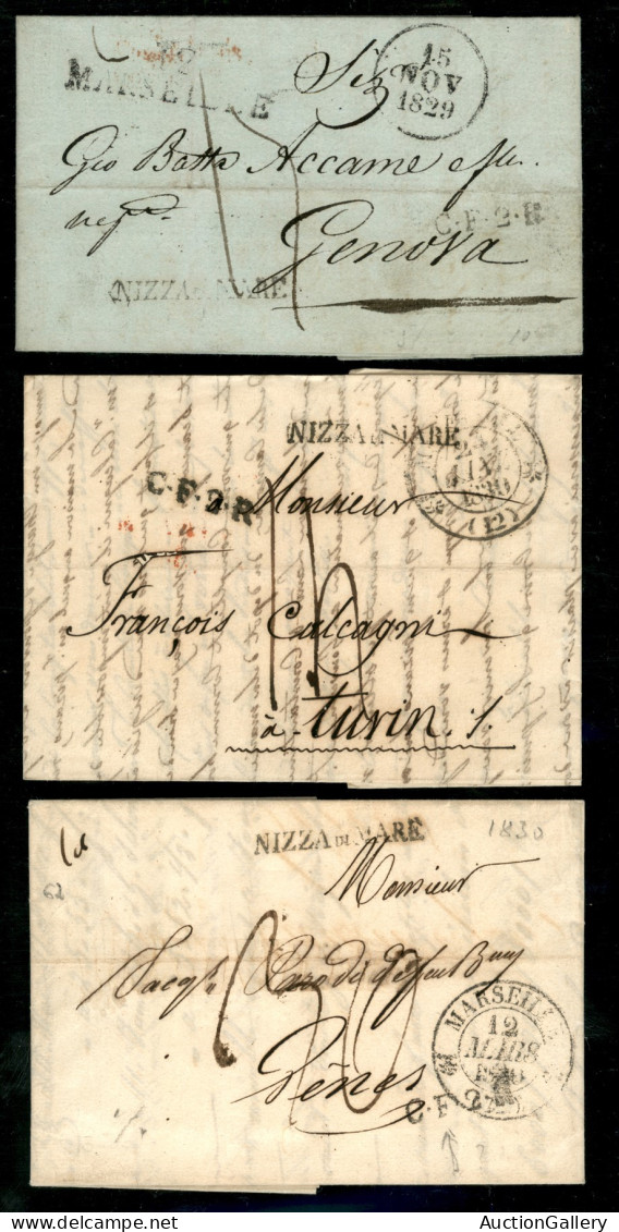 PREFILATELICHE - 1829/30 - Tre Lettere Con Il Lineare Nizza Di Mare Provenienti Da Marsiglia Dirette A Torino E Genova C - Other & Unclassified