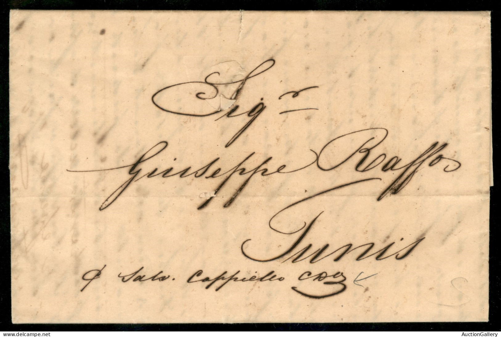 PREFILATELICHE - 1837 Lettera Da Pisa 4 Sett. Per Tunisi Con Manoscritto "Per Sala Cappiello Cap." - Otros & Sin Clasificación