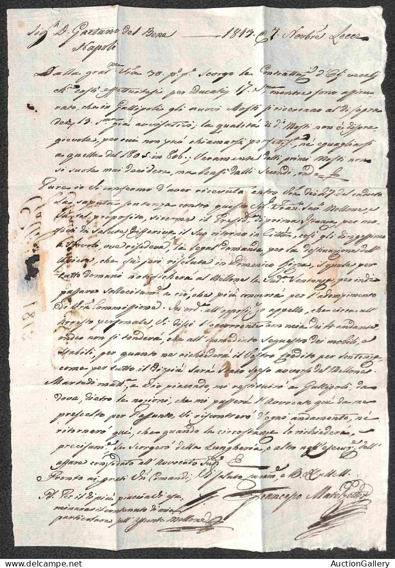 PREFILATELICHE - Lecce - Due Lettere Per Napoli Del 1809 (rosso) E 1813 - Tassate - Sonstige & Ohne Zuordnung