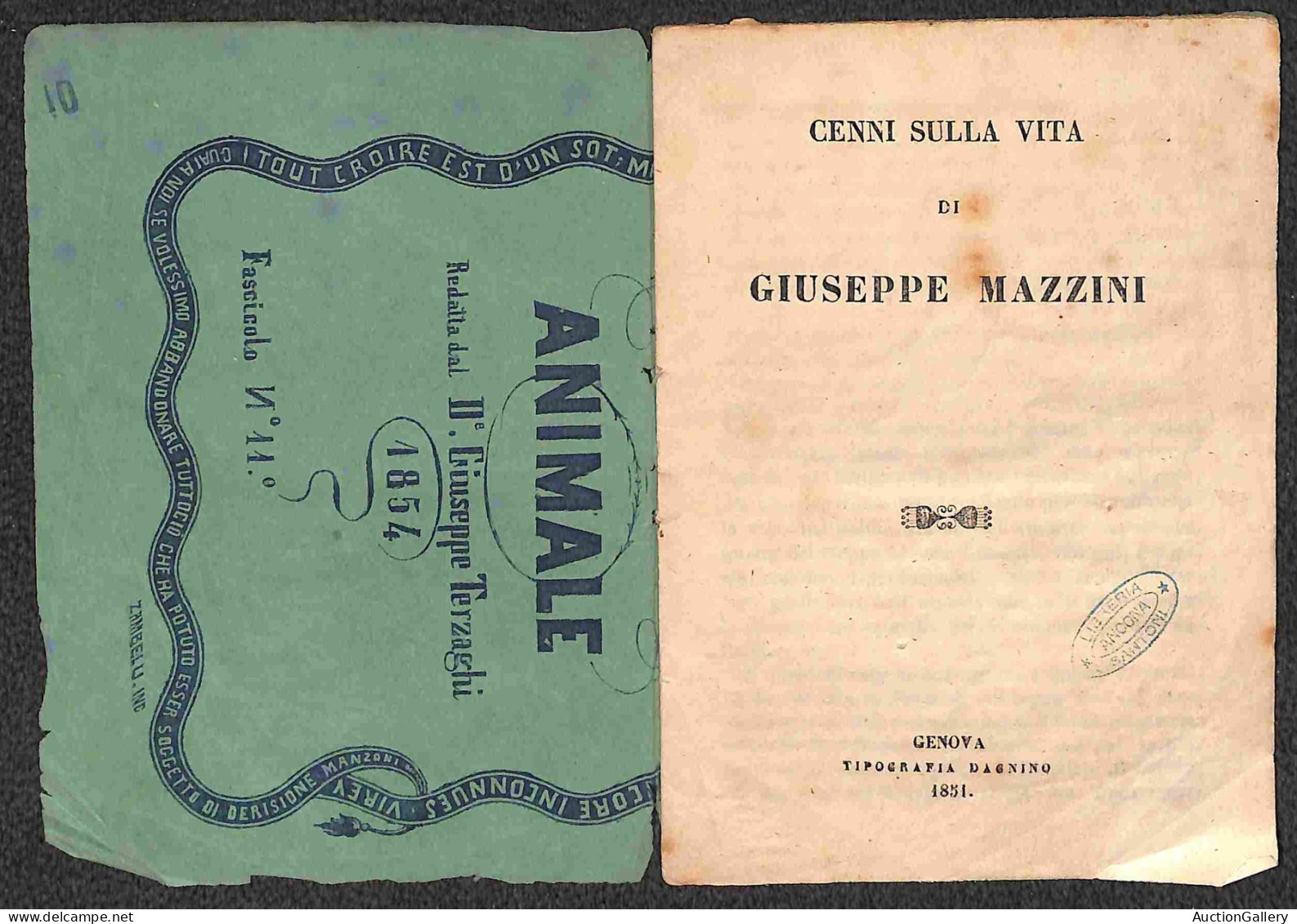 DOCUMENTI/VARIE - 1851 - Cenni Sulla Vita Di Giuseppe Mazzini - Opuscolo Di 20 Pagine Rilegato Con Punto Di Filo Central - Autres & Non Classés