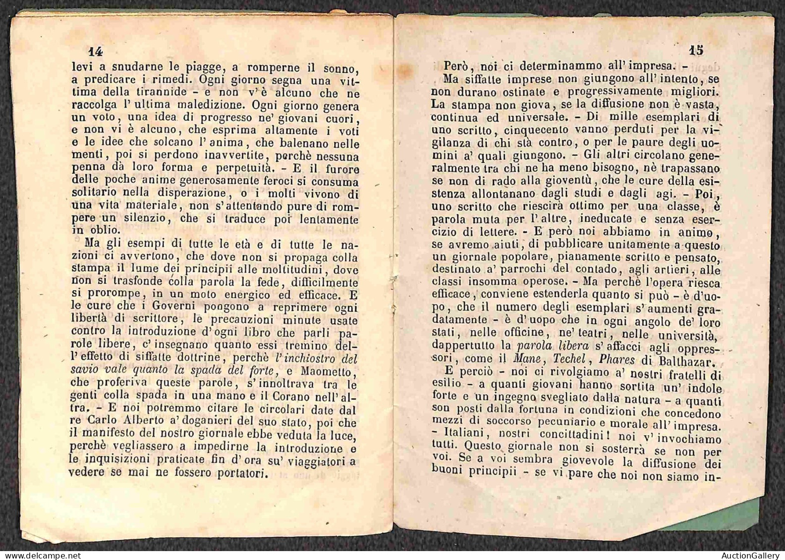 DOCUMENTI/VARIE - 1851 - Cenni sulla vita di Giuseppe Mazzini - opuscolo di 20 pagine rilegato con punto di filo central