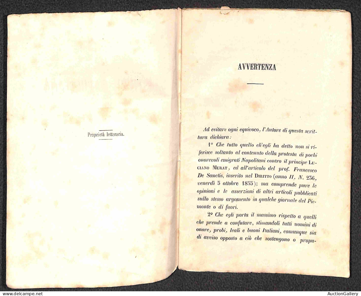 DOCUMENTI/VARIE - 1855 - La Quistione Napoletana/Ferdinando Borbone E Luciano Murat - Opuscolo Di 44 Pagine Rilegato Con - Other & Unclassified