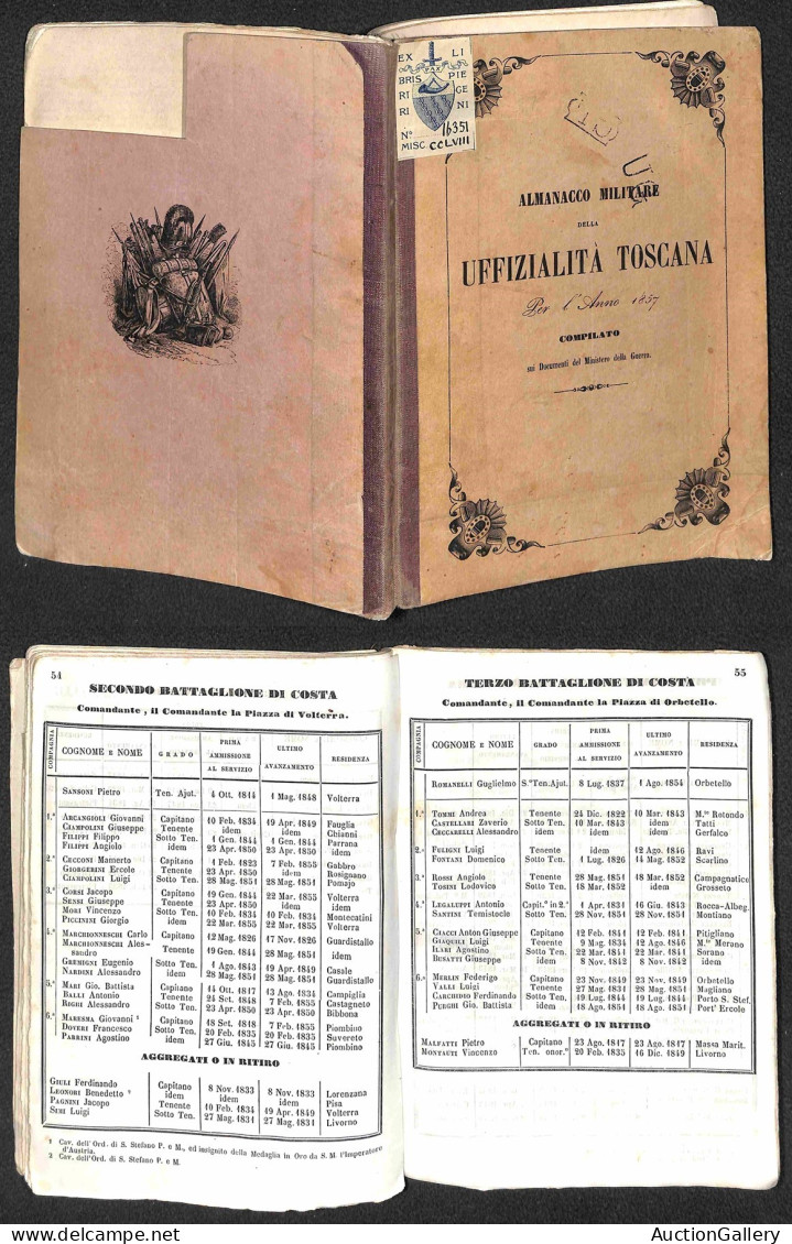 DOCUMENTI/VARIE - 1857 - Almanacco Militare Della Uffizialità Toscana (compilato Sui Documenti Del Ministero Della Guerr - Other & Unclassified