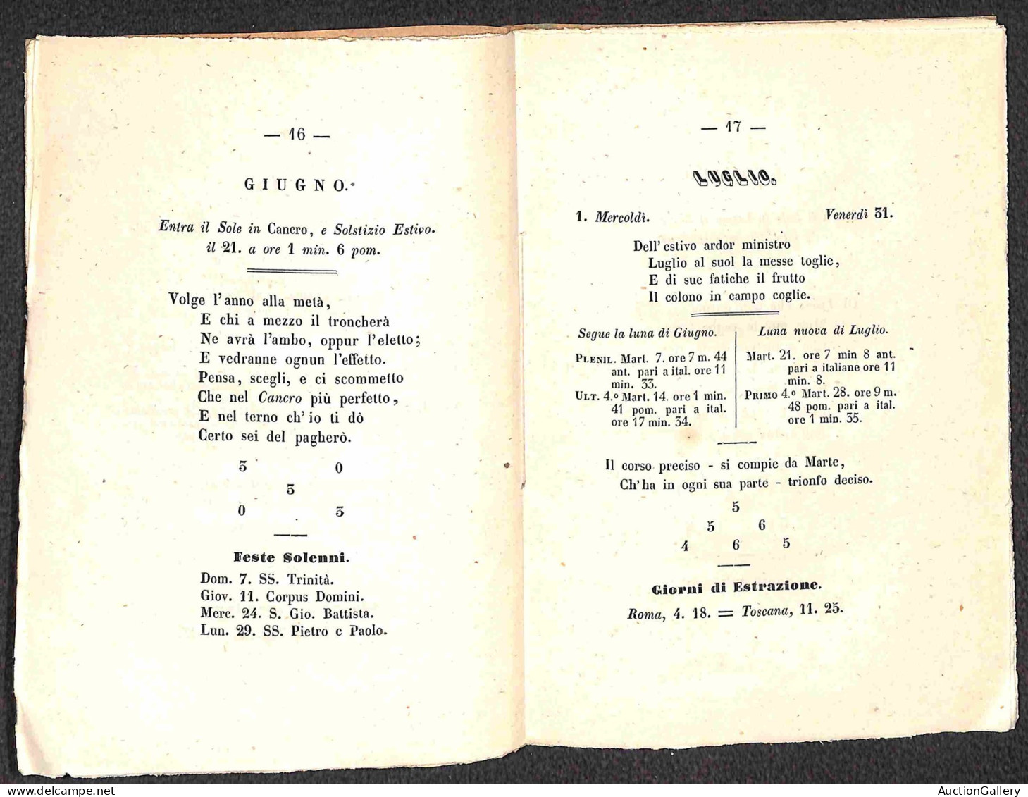DOCUMENTI/VARIE - 1857 - Cabola Del Giuoco Del Lotto Dell'arabo Astronomo Albumazalambra - Opuscolo Di 32 Pagine Rilegat - Autres & Non Classés