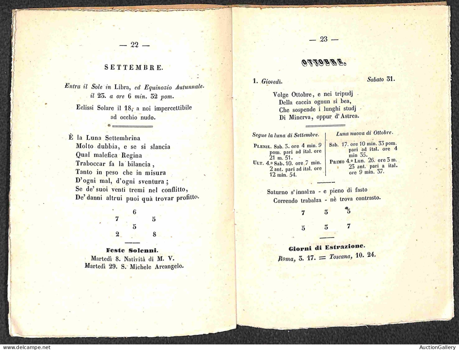 DOCUMENTI/VARIE - 1857 - Cabola del Giuoco del Lotto dell'arabo astronomo Albumazalambra - opuscolo di 32 pagine rilegat