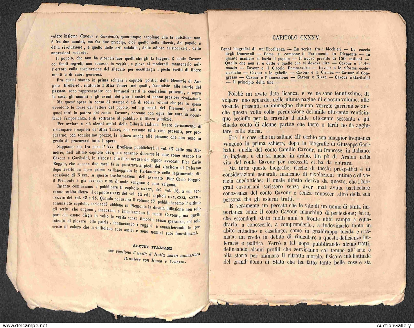 DOCUMENTI/VARIE - 1860 - Garibaldi O Cavour - Memorie Politiche Di Angelo Brofferio - Opuscolo Di 32 Pagine (13x20) - Otros & Sin Clasificación