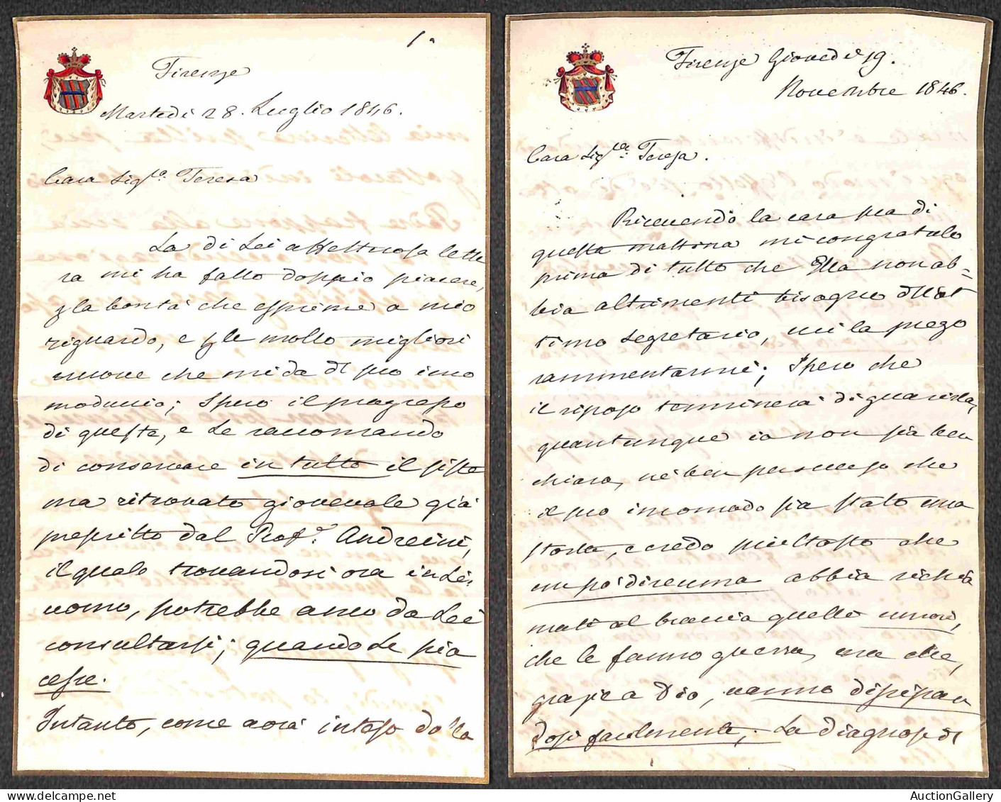 DOCUMENTI/VARIE - Firenze 1843/1846 - Nove Interni (in Foglio Doppio) Con Decorazioni Dorate - Other & Unclassified