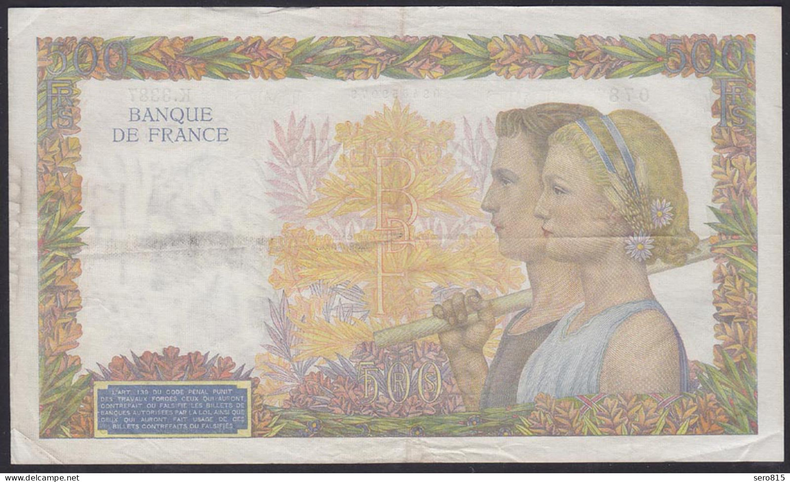 Frankreich - France 500 Francs Banknote 31-7-1941 VF Pick 94b   (12345 - Sonstige & Ohne Zuordnung