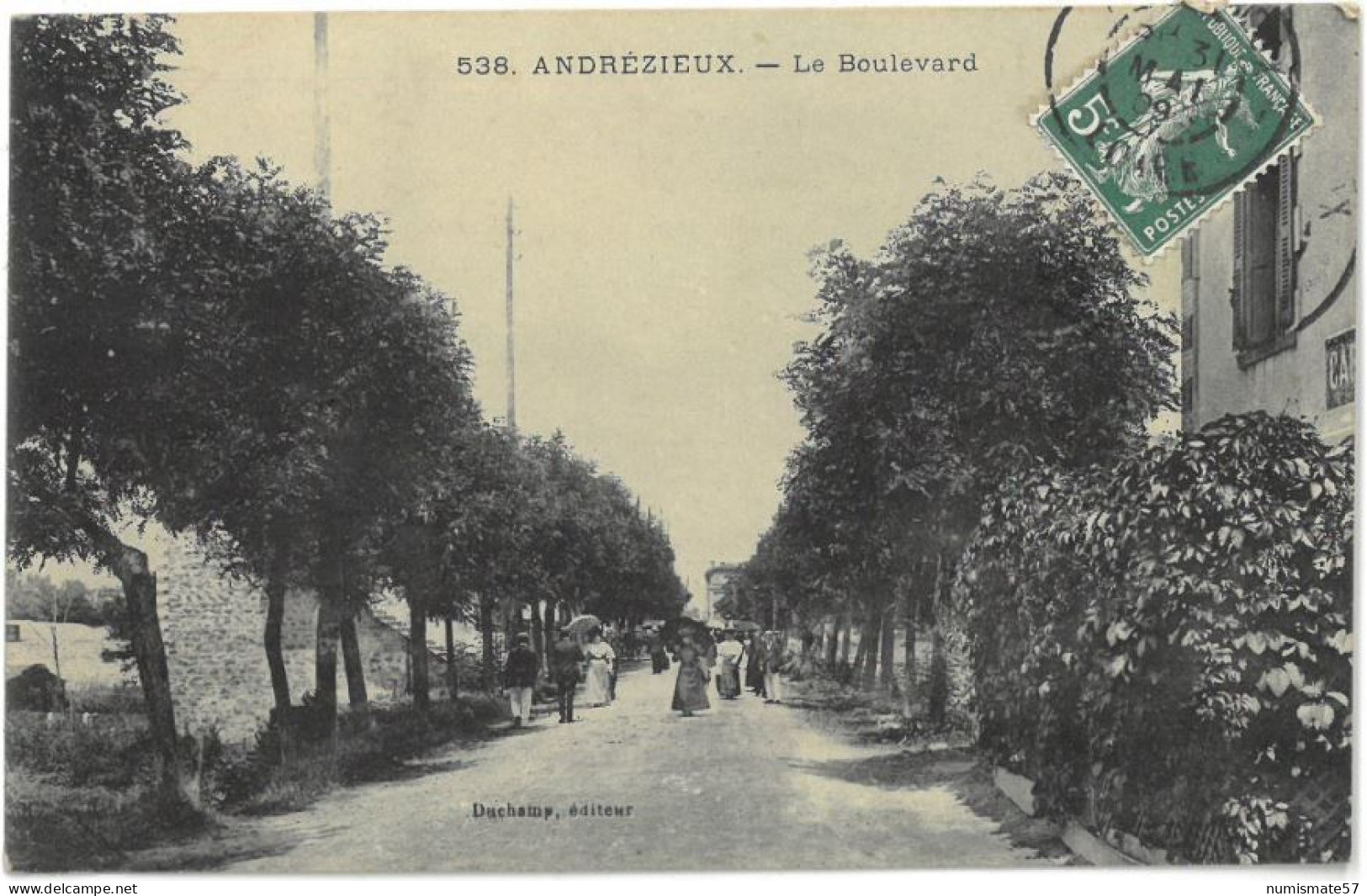 CPA ANDREZIEUX - Le Boulevard - Ed. Duchamp N°538 - Belle Animation - Année 1909 - Andrézieux-Bouthéon