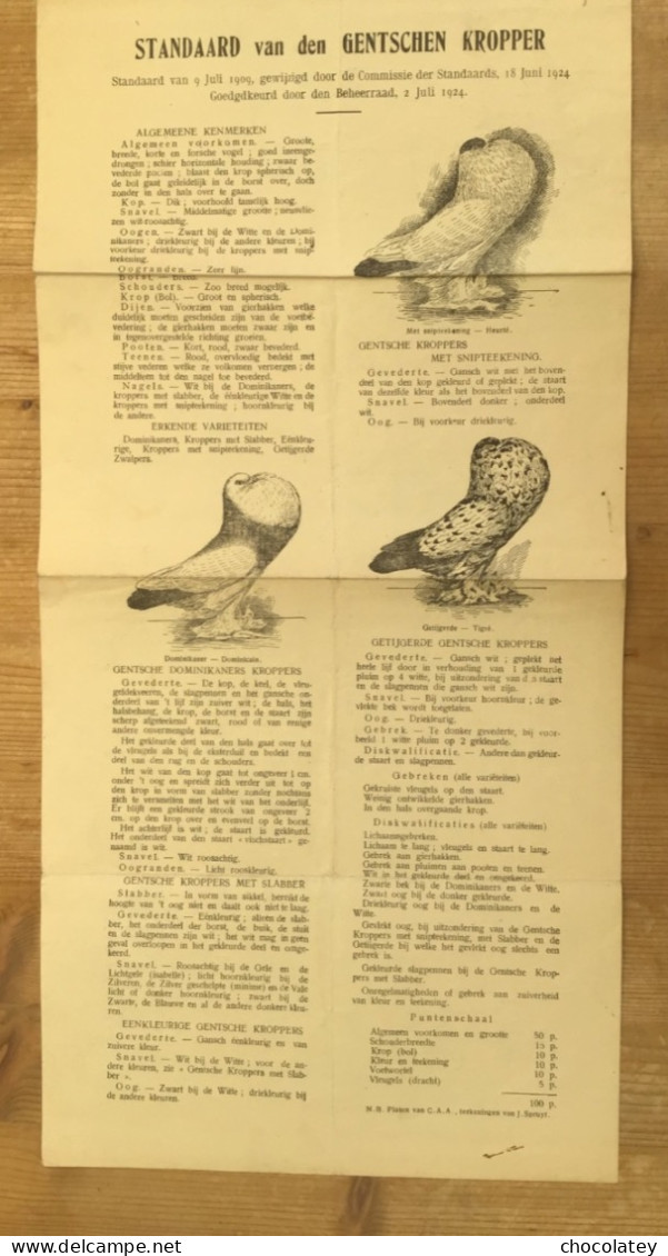 Gentschen Kropper Gent Gant Standard Du Boulant Gantois D,aviculture 1924 - Posters