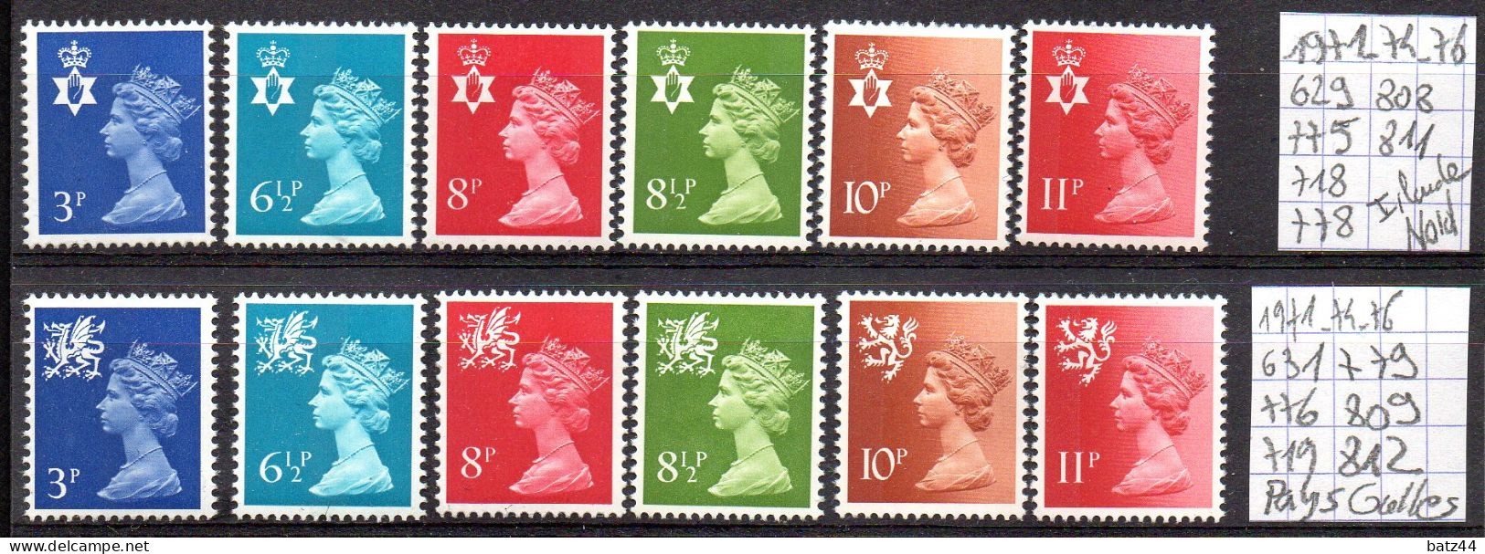 GRANDE BRETAGNE Irlande Du Nord Pays De Galles N° YT  629 718 775 778 808 811 ; 631 719 776 779 809 812 Neuf Mint ** - Sin Clasificación