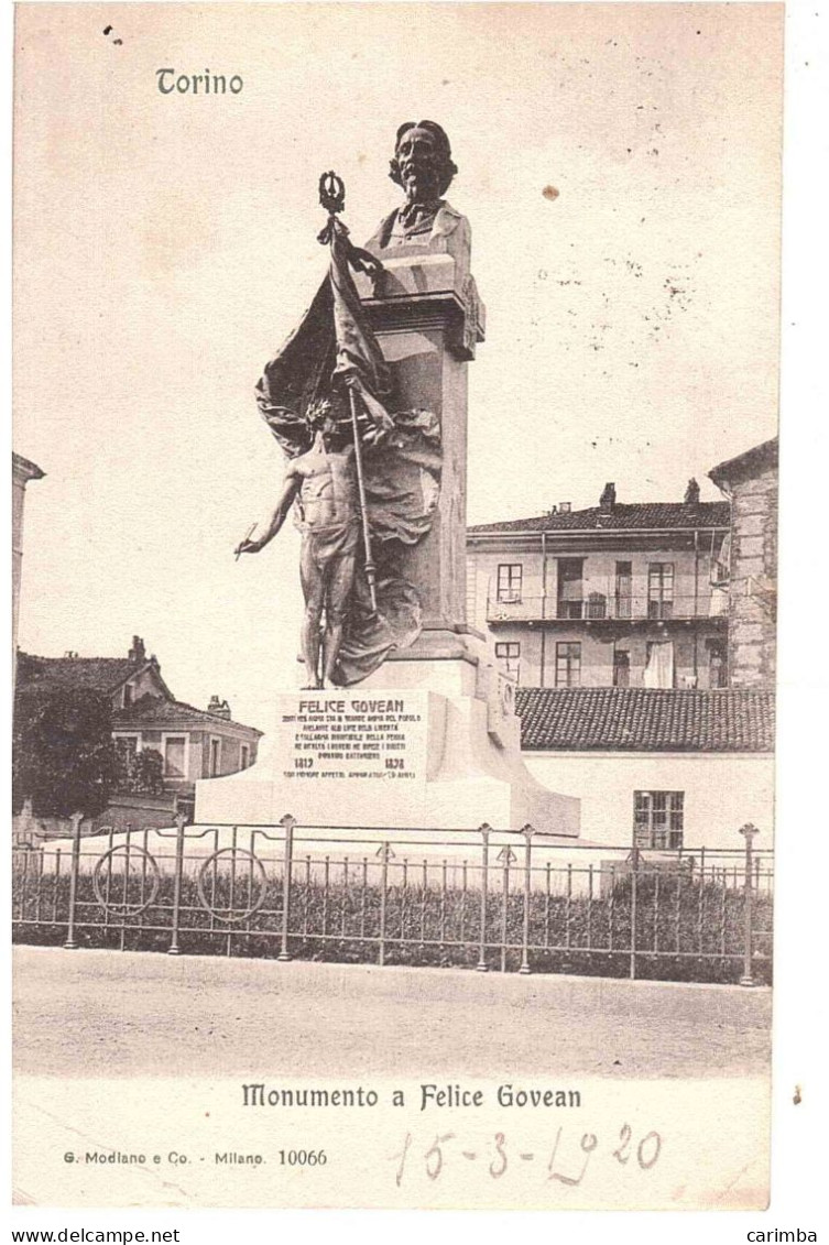 CARTOLINA TORINO MONUMENTO A FELICE GOVEAN CON ANNULLO TARGHETTA SOTTOSCRIVETE - Other Monuments & Buildings