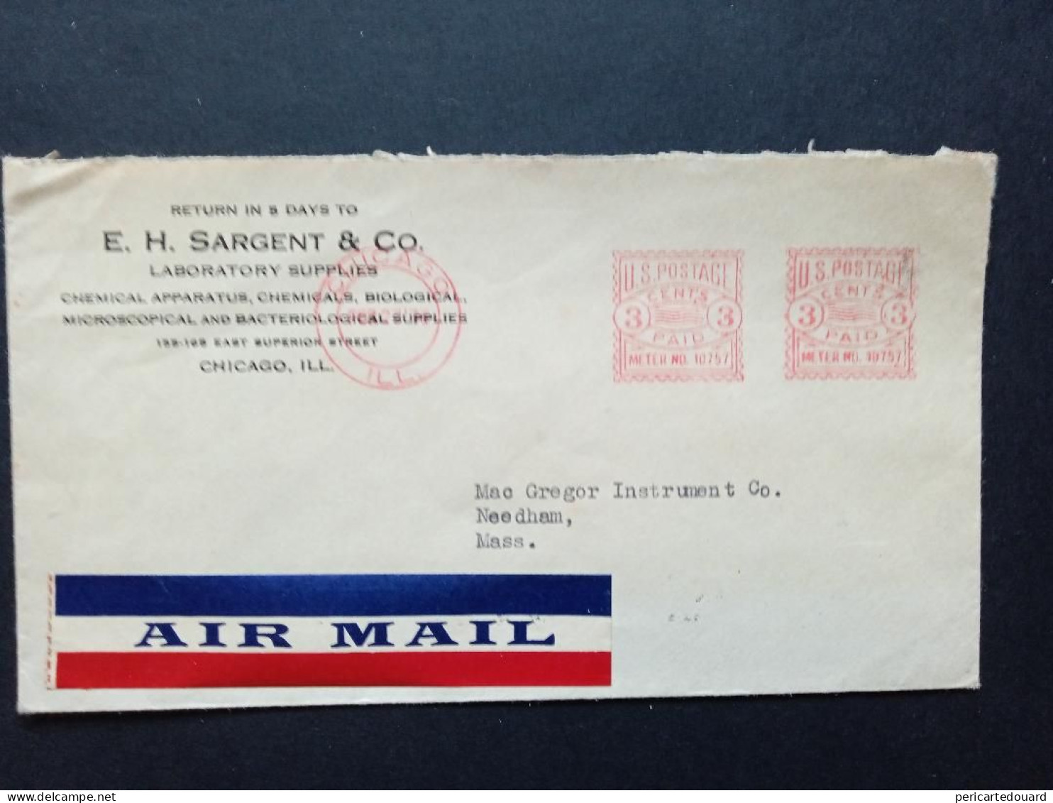 Jolie Lettre Air Mail Depuis Chicago Vers Needham Le 27 Février 1936. Machine à Affranchir Pour 6 Cents - Cartas & Documentos