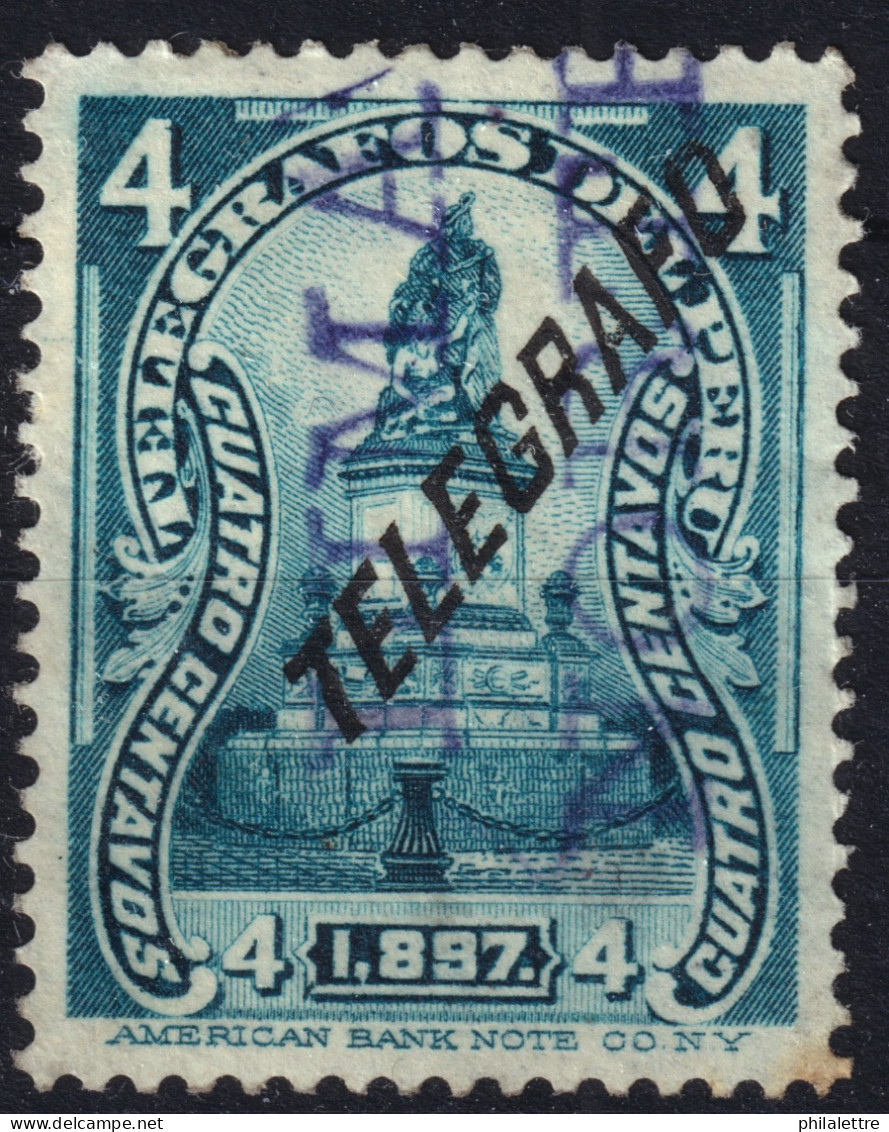 PÉROU / PERU - 1904 - Telegraph Stamps Yv.15 4c Greenish Blue (1897 Issue With O/P) - Very Fine Used - Pérou