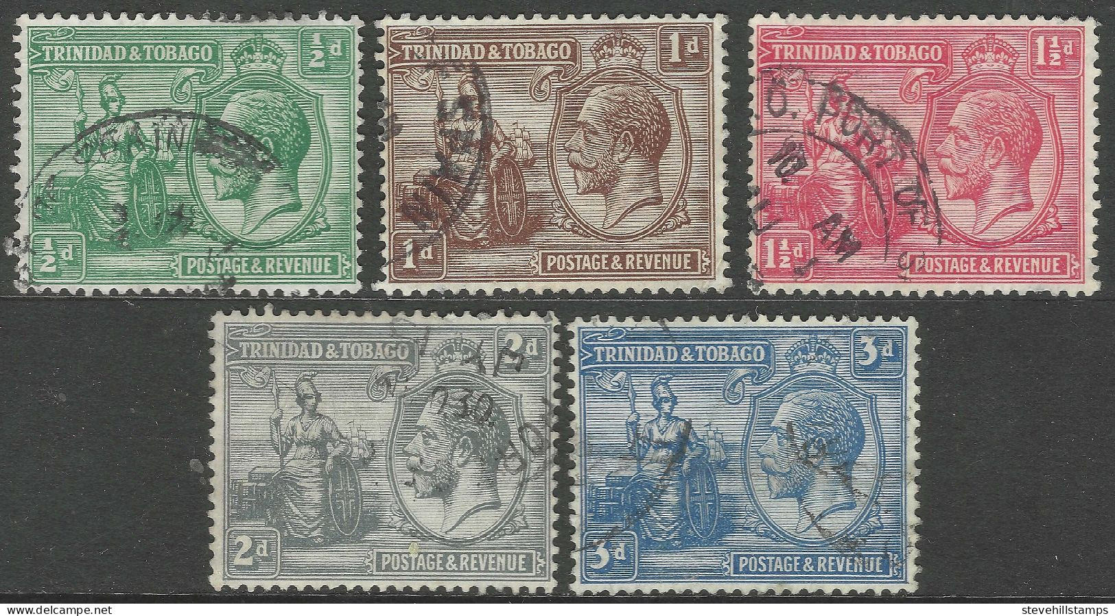 Trinidad & Tobago. 1922-28 KGV. 5 Used Values To 3d. Mult Script CA W/M. SG 218etc. M4032 - Trinidad Y Tobago