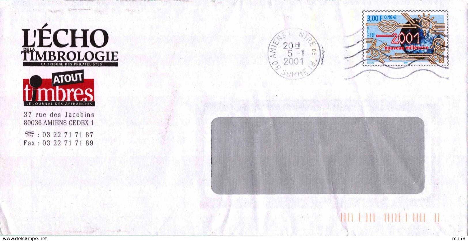 Entier FRANCE - PAP Enveloppe Repiquage Echo Timbrologie Atout Timbres Obl. 2001 - 3f00 / 0,46 € 2001 Nouveau Millénaire - PAP: Private Aufdrucke