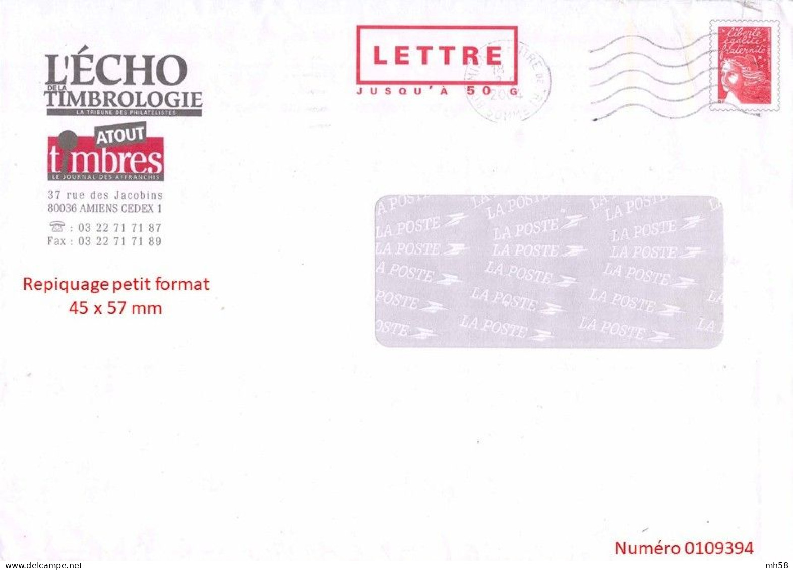 Entier FRANCE - PAP Enveloppe Repiquage Echo Timbrologie Atout Timbres Oblitéré 2004 - TVP Luquet RF Rouge - PAP: Ristampa/Luquet
