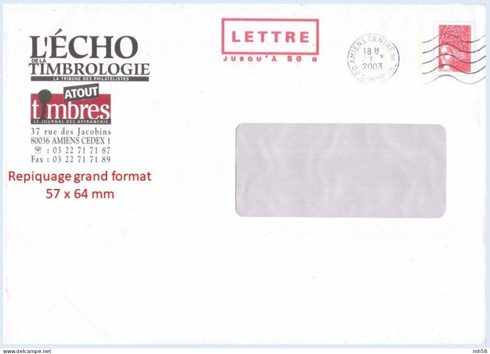 Entier FRANCE - PAP Enveloppe Repiquage Echo Timbrologie Atout Timbres Oblitéré 2003 - TVP Luquet La Poste Rouge - Prêts-à-poster:Overprinting/Luquet