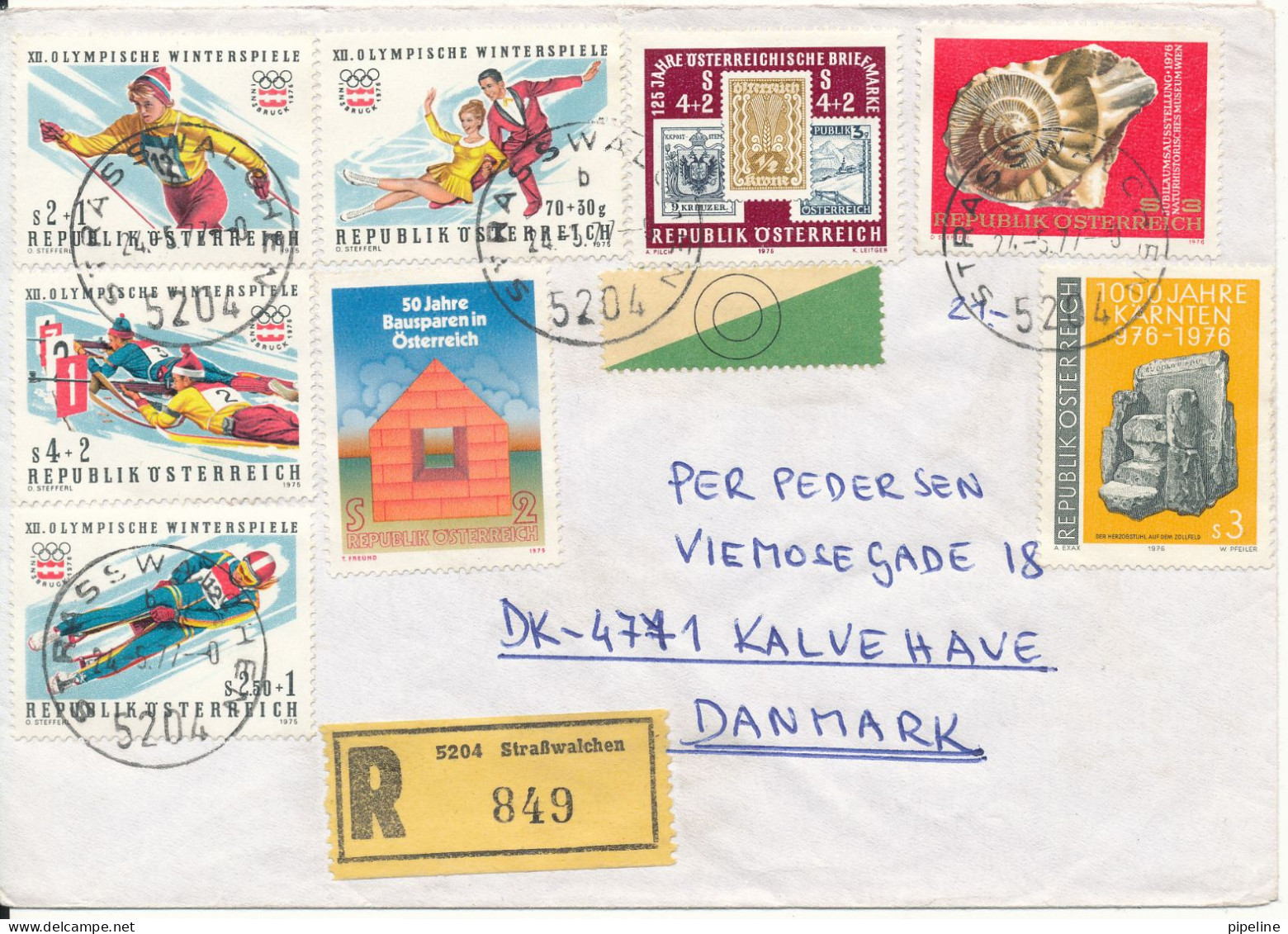 Austria Registered Cover Sent To Denmark 27-5-1977 With A Lot Of Topic Stamps - Storia Postale