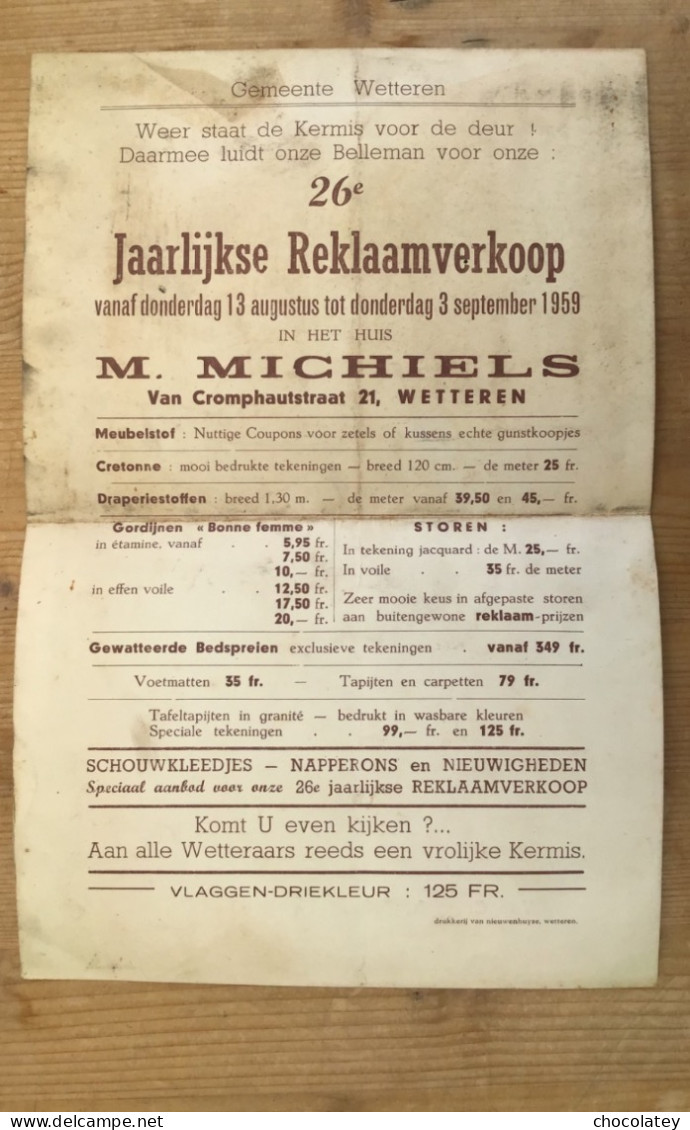 Wetteren Huis Michiels Belleman Kermis 1959 - Afiches