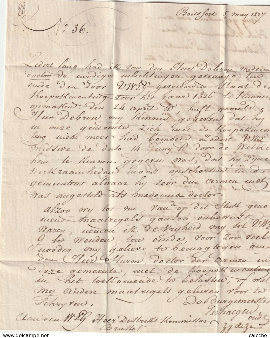 1827-Lettre En Franchise De Theodore Verhaeghen Bourgmestre Vers Distriktkommissaris  Van Brussel - 1815-1830 (Dutch Period)