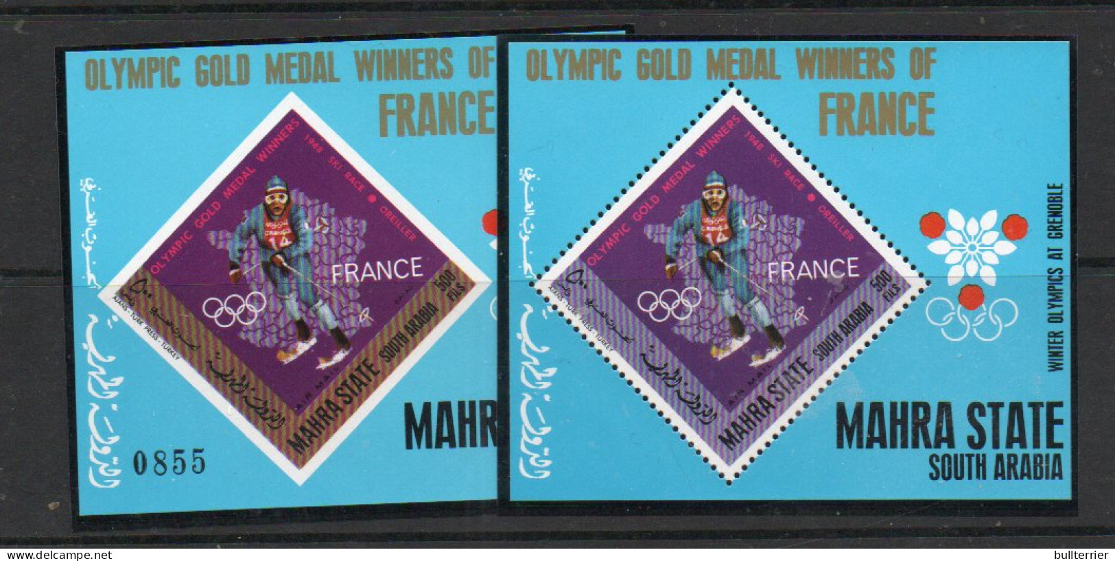 OLYMPICS -  MAHRA STATE - 1967 - GRENOBLE OLYMPICS S/SHEETS PERF & IMPERF  MINT NEVER HINGED,  - Hiver 1968: Grenoble