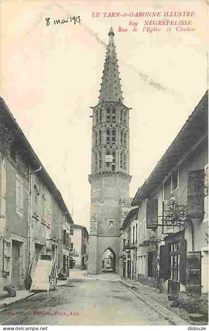 82 - Nègrepelisse - Rue De L'Eglise Et Clocher - Voyagée En 1913 - CPA - Voir Scans Recto-Verso - Negrepelisse