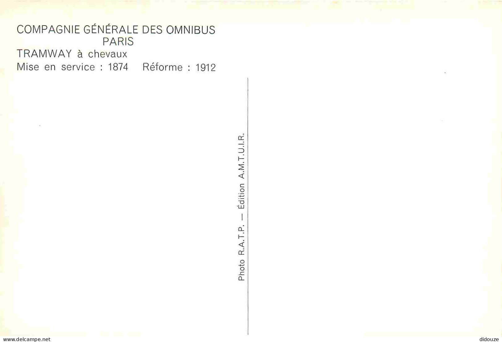 Reproduction CPA - 75 Paris - Compagnie Générale Des Omnibus - Tramway à Chevaux - RATP - CPM - Carte Neuve - Voir Scans - Unclassified