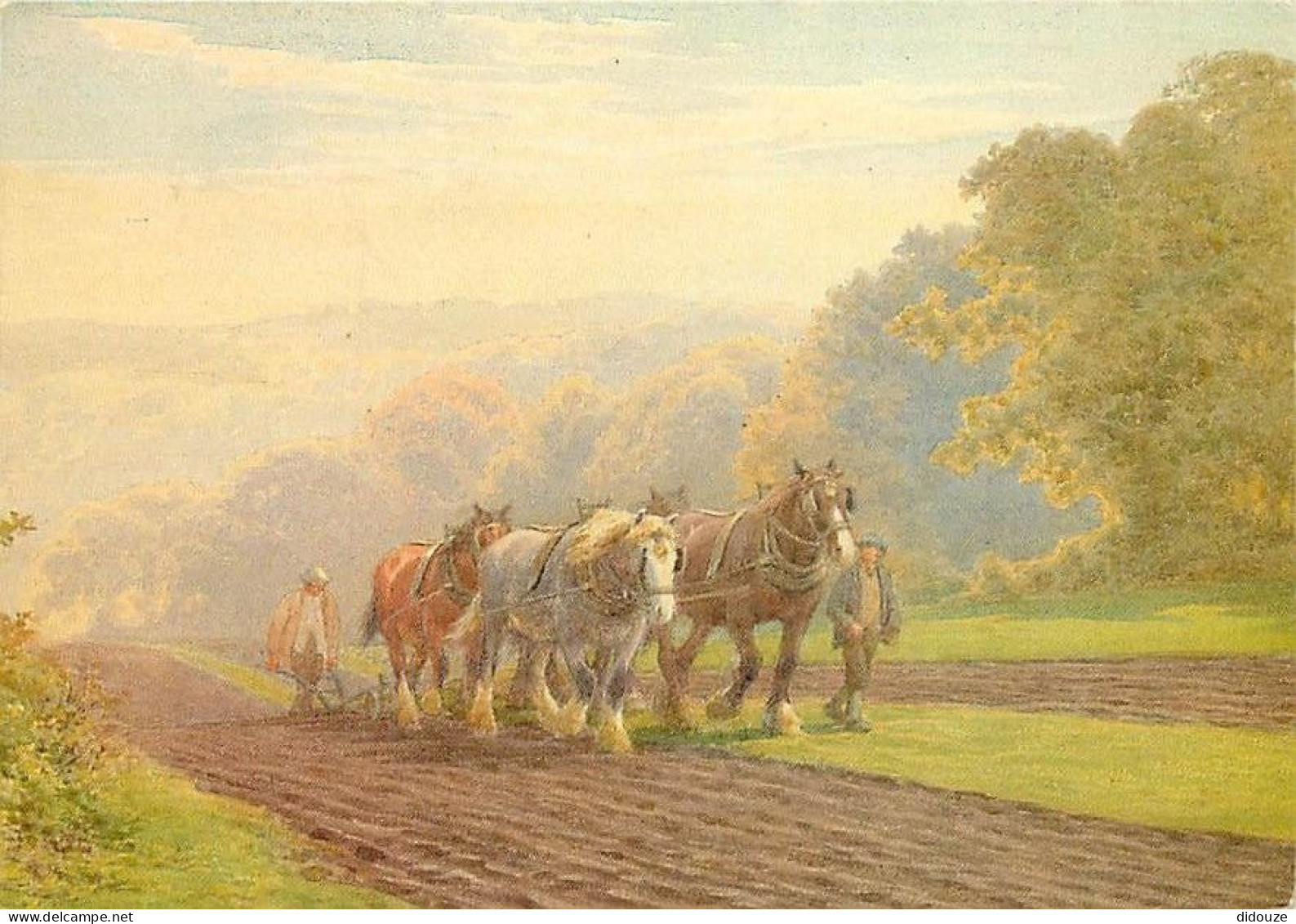 Art - Peinture - Charles J Adams - Autumn Ploughing - Chevaux - Paysans - CPM - Voir Scans Recto-Verso - Malerei & Gemälde