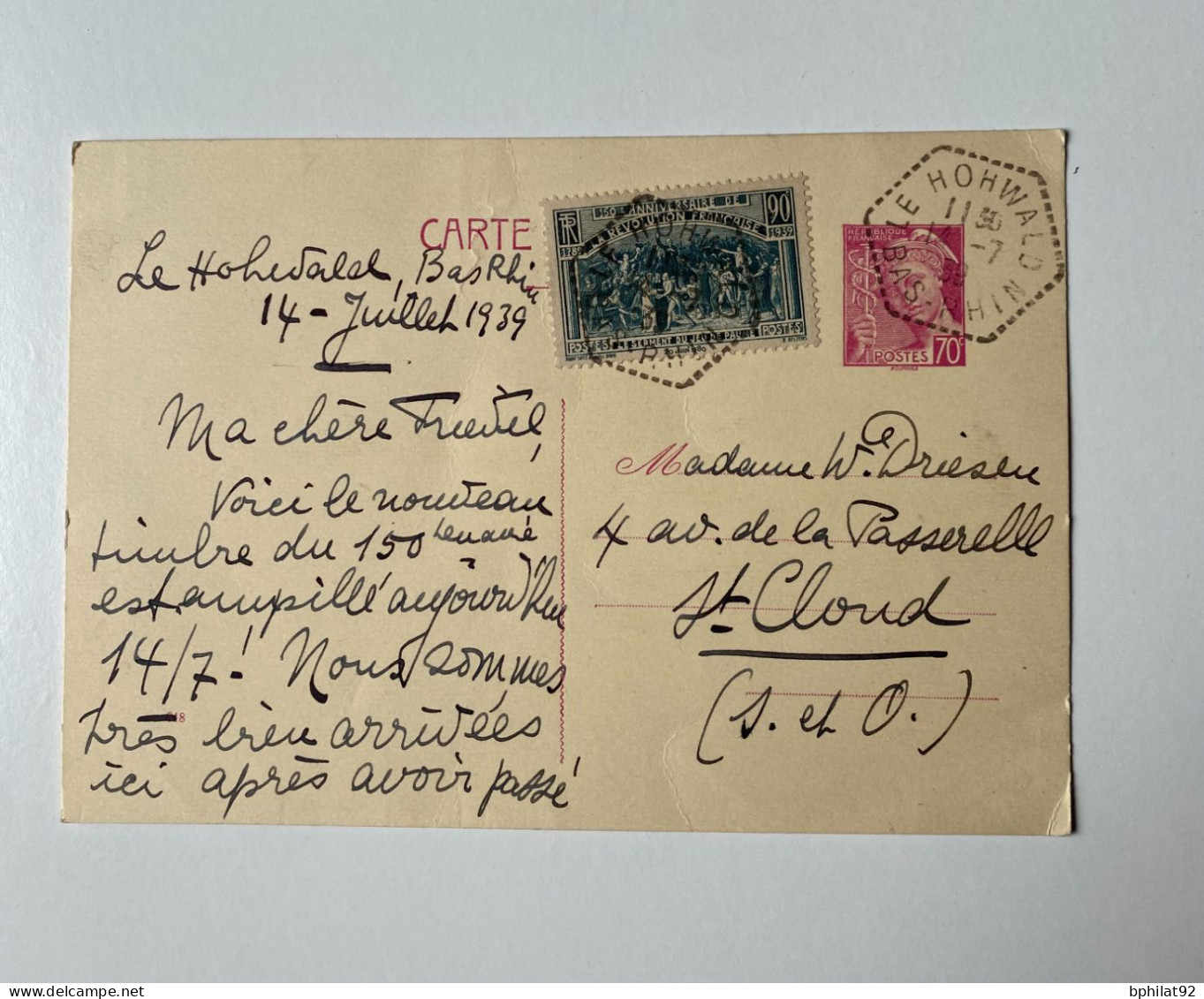 !!! FRANCE, ENTIER POSTAL MERCURE 1939 ET COMPLÉMENT - Cartoline-lettere