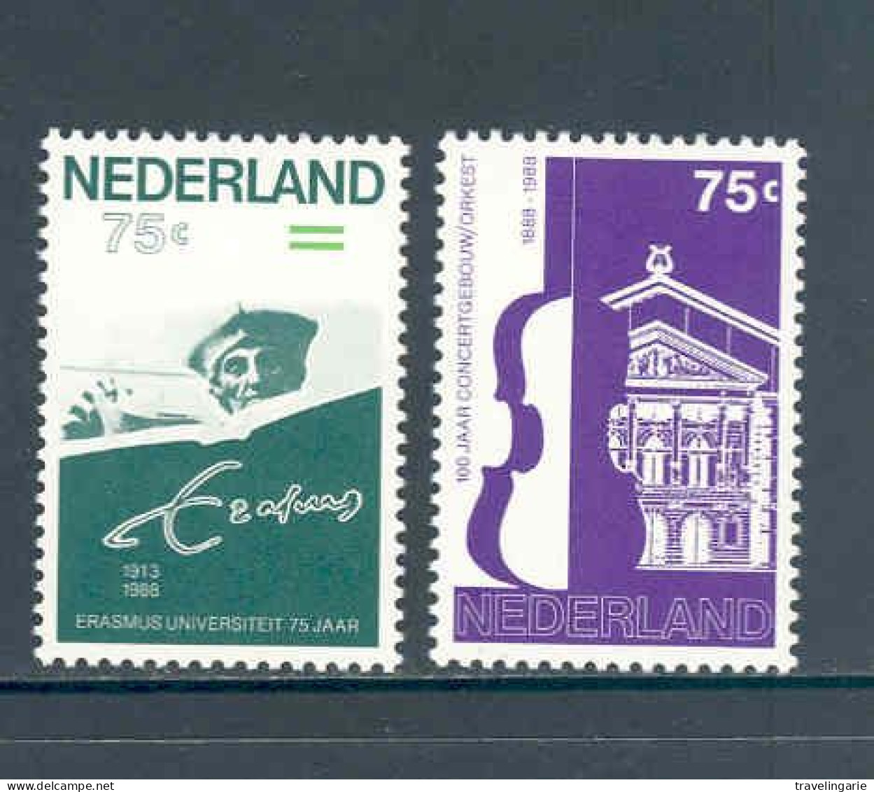 Netherlands 1988 Erasmus And The Amsterdam Concert Hall NVPH 1412/13 Yvert 1321/2 MNH * - Unused Stamps
