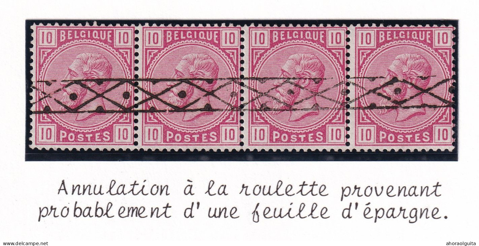 DDFF 835 - Emission Maudite - TP 38 En Bande De 4 - Annulation Roulette (Caisse D'Epargne) - 1883 Léopold II