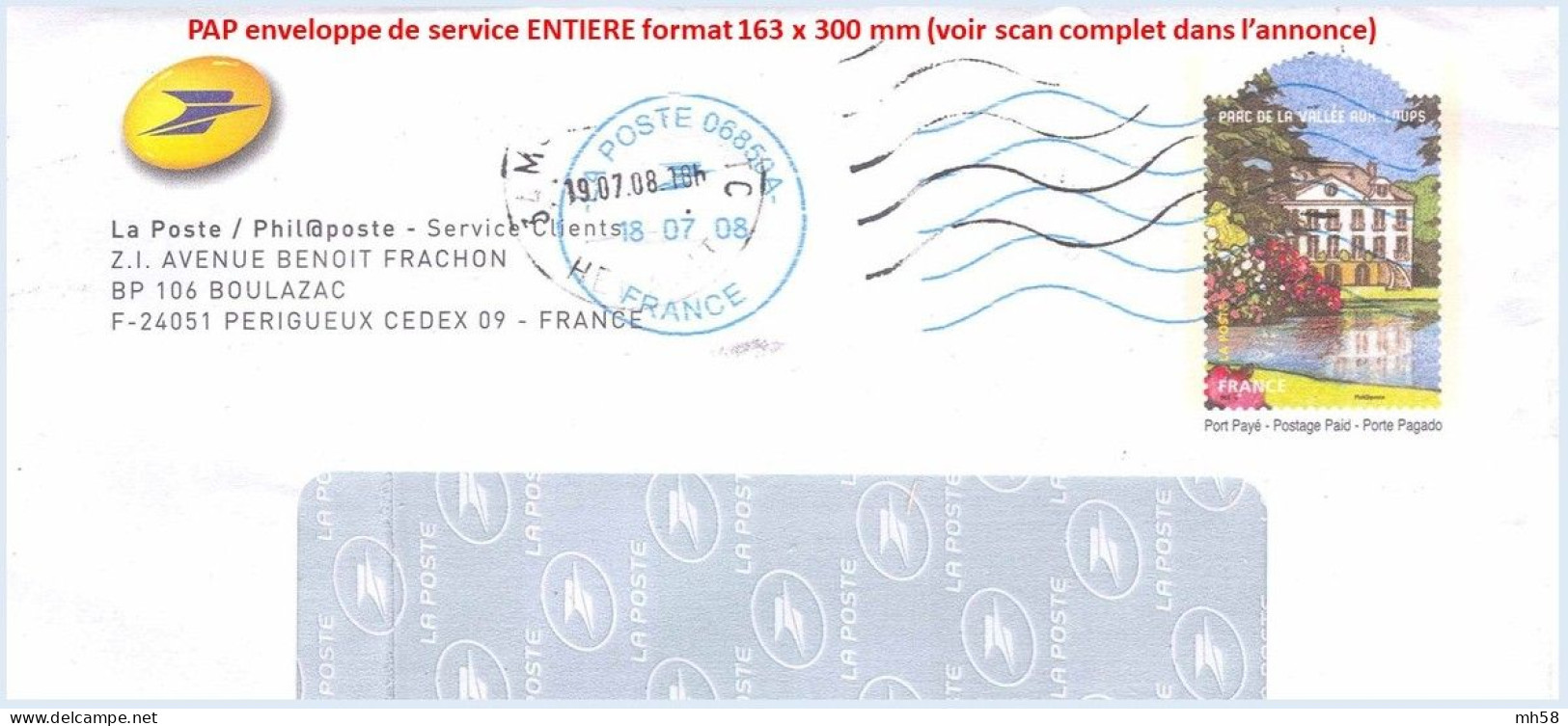 Entier FRANCE - PAP Enveloppe Service Phil@poste Obl. 2008 - Nouvelle Marianne étoiles - TVP Parc Vallée Aux Loups - PAP : Su Commissione Privata TSC E Sovrastampe Semi-ufficiali