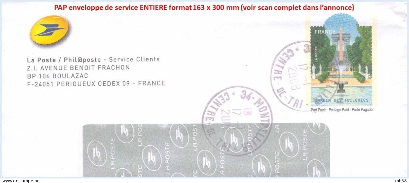 Entier FRANCE - PAP Enveloppe Service Phil@poste Oblitéré 2008 - Du Neuf - TVP Jardin Des Tuileries - Listos A Ser Enviados: TSC Y Transplantados Semioficiales