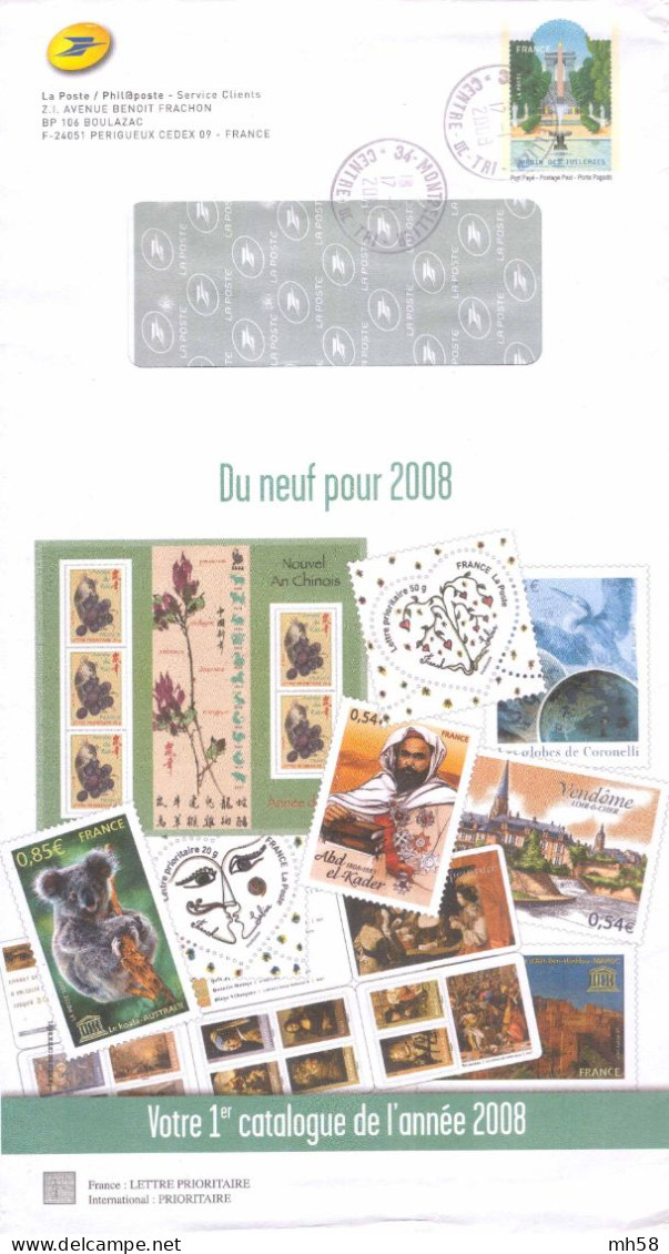 Entier FRANCE - PAP Enveloppe Service Phil@poste Oblitéré 2008 - Du Neuf - TVP Jardin Des Tuileries - PAP: TSC En Semi-officiële Bijwerking