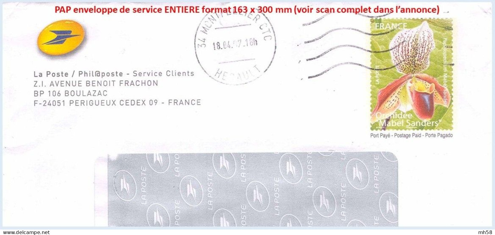 Entier FRANCE - PAP Enveloppe Service Phil@poste Oblitéré 2007 - Nouveautés Et Magie - TVP Orchidée Mabel Sanders - PAP: TSC En Semi-officiële Bijwerking