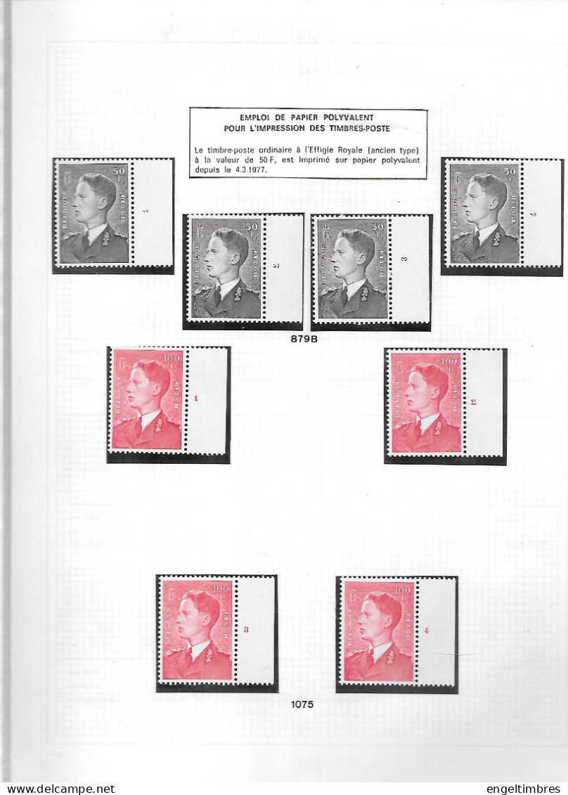 Belgium -  Koning Baudewijn 1977  - Op POLYVALENT Papier  50 Bfrs (4 Plaatnrs) 100 Bfrs (4 Plaatnrs) Zie Scans/notes - 1971-1980