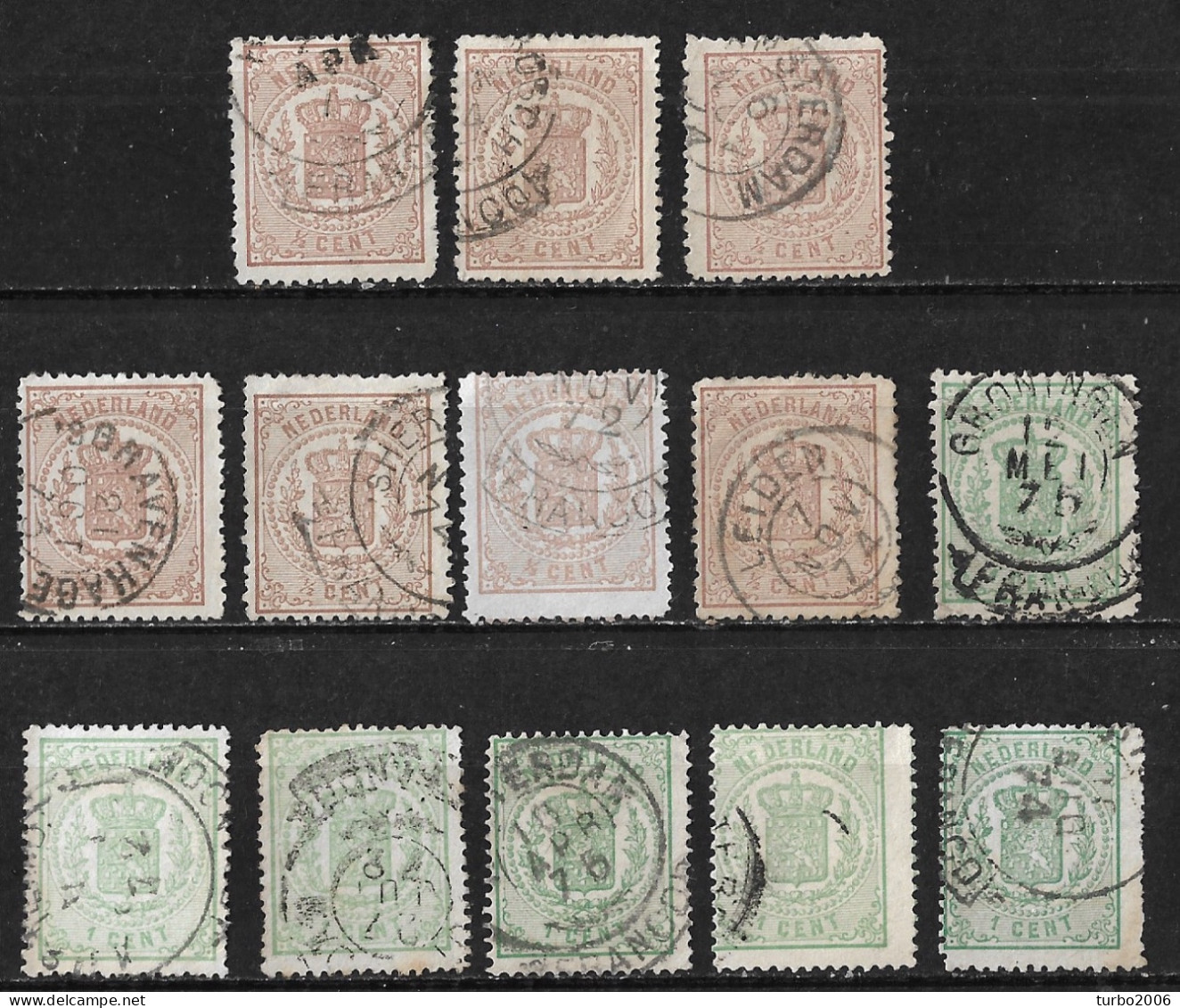 1869-1871 Wapenzegels ½ Cent Bruin - 1 Cent Groen NVPH 13 En 15 Partij Nog Uit Te Zoeken Op Tanding Etc. - Gebraucht