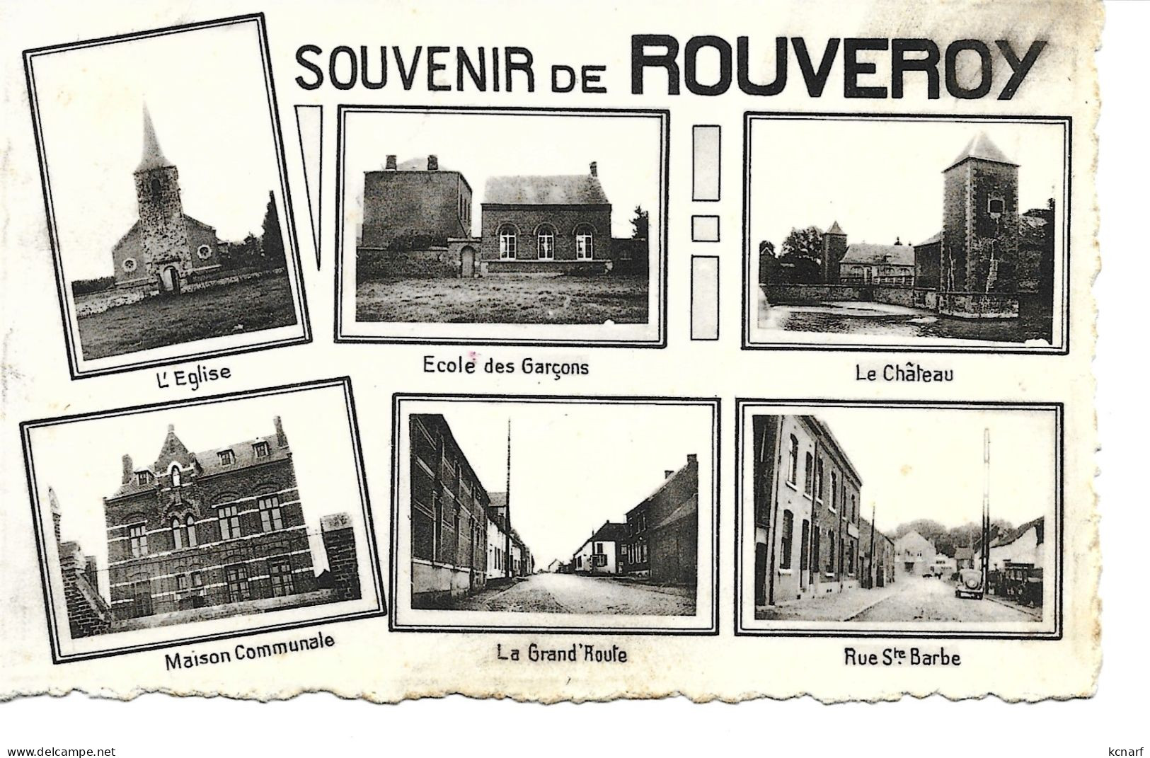 CP Souvenir De ROUVEROY " église , école , Grand'route , Château , Rue Ste Barbe ,maison Communale " Estinnes - Estinnes