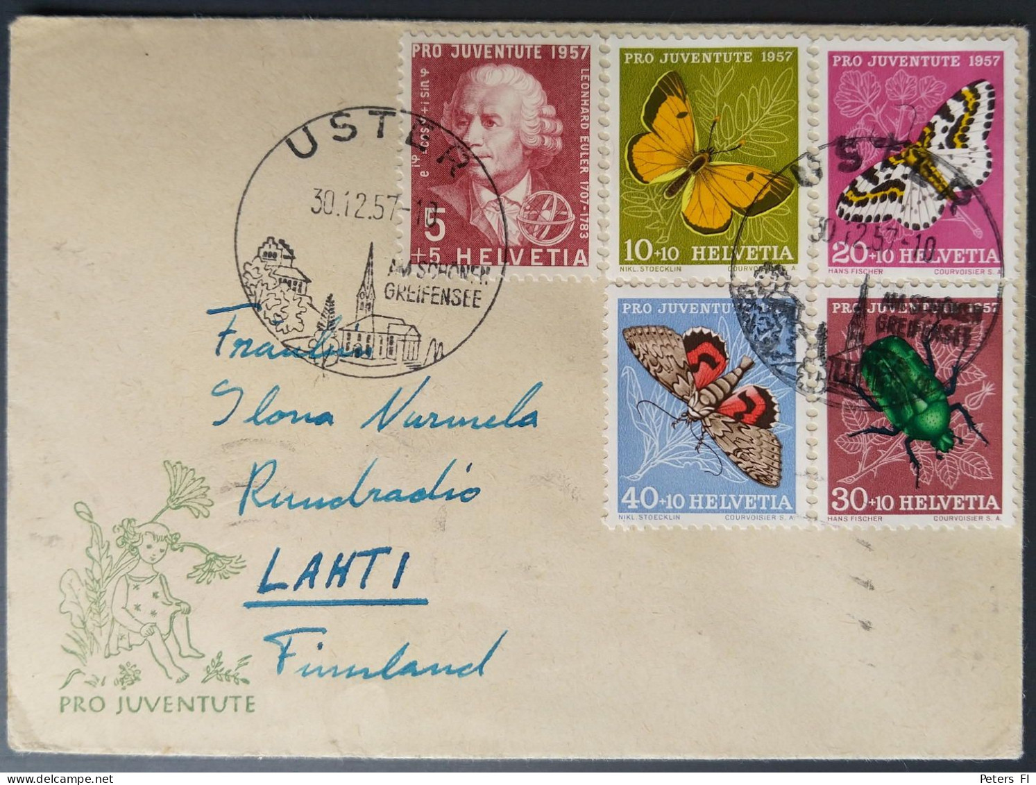 Schweiz, Pro Juventute 1957 Markensatz Auf Dem Brief Nach Finnland - Briefe U. Dokumente