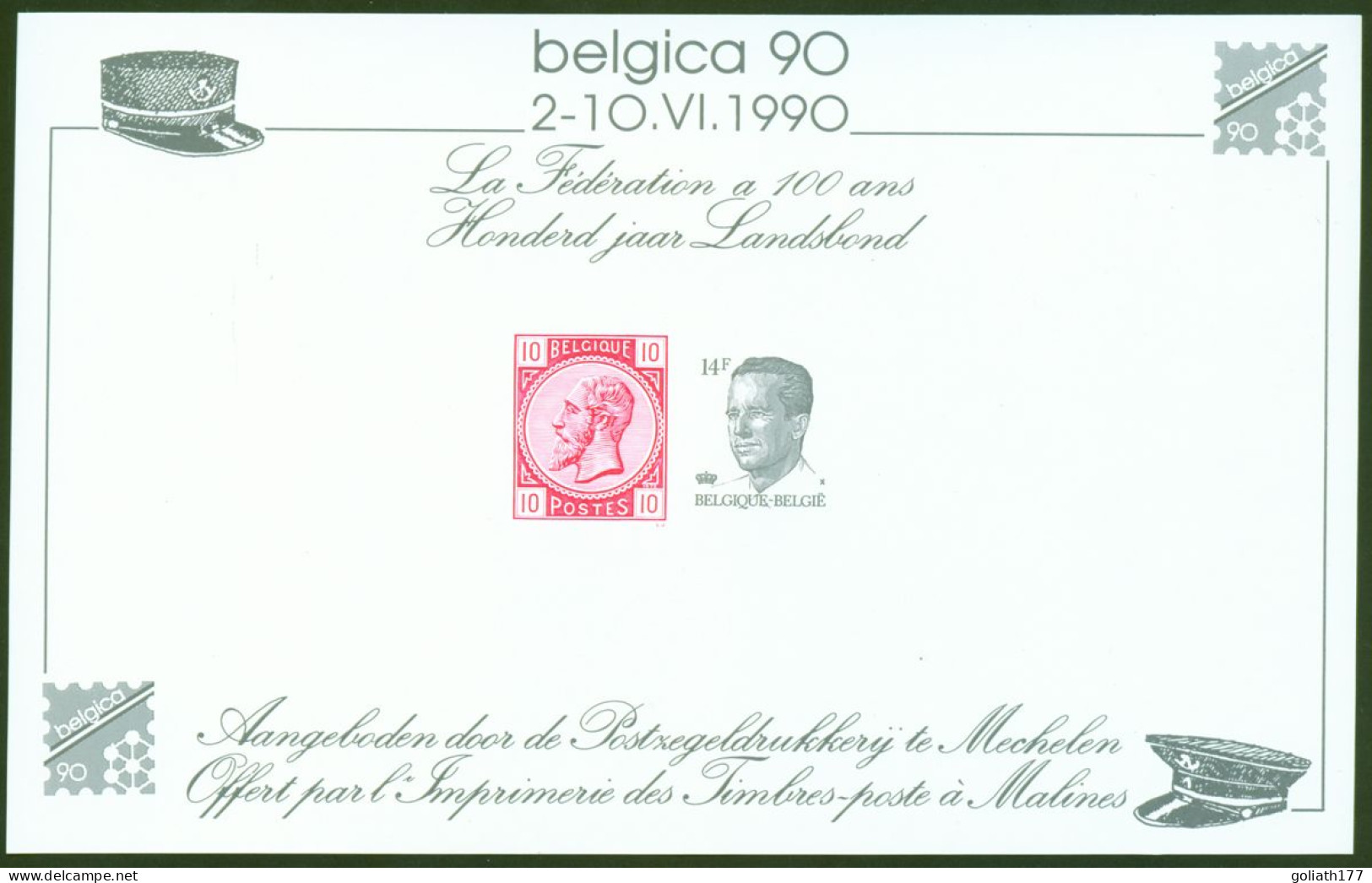 Herinneringsvelletje "Belgica 90" 100 Jaar Landsbond - Documentos Conmemorativos