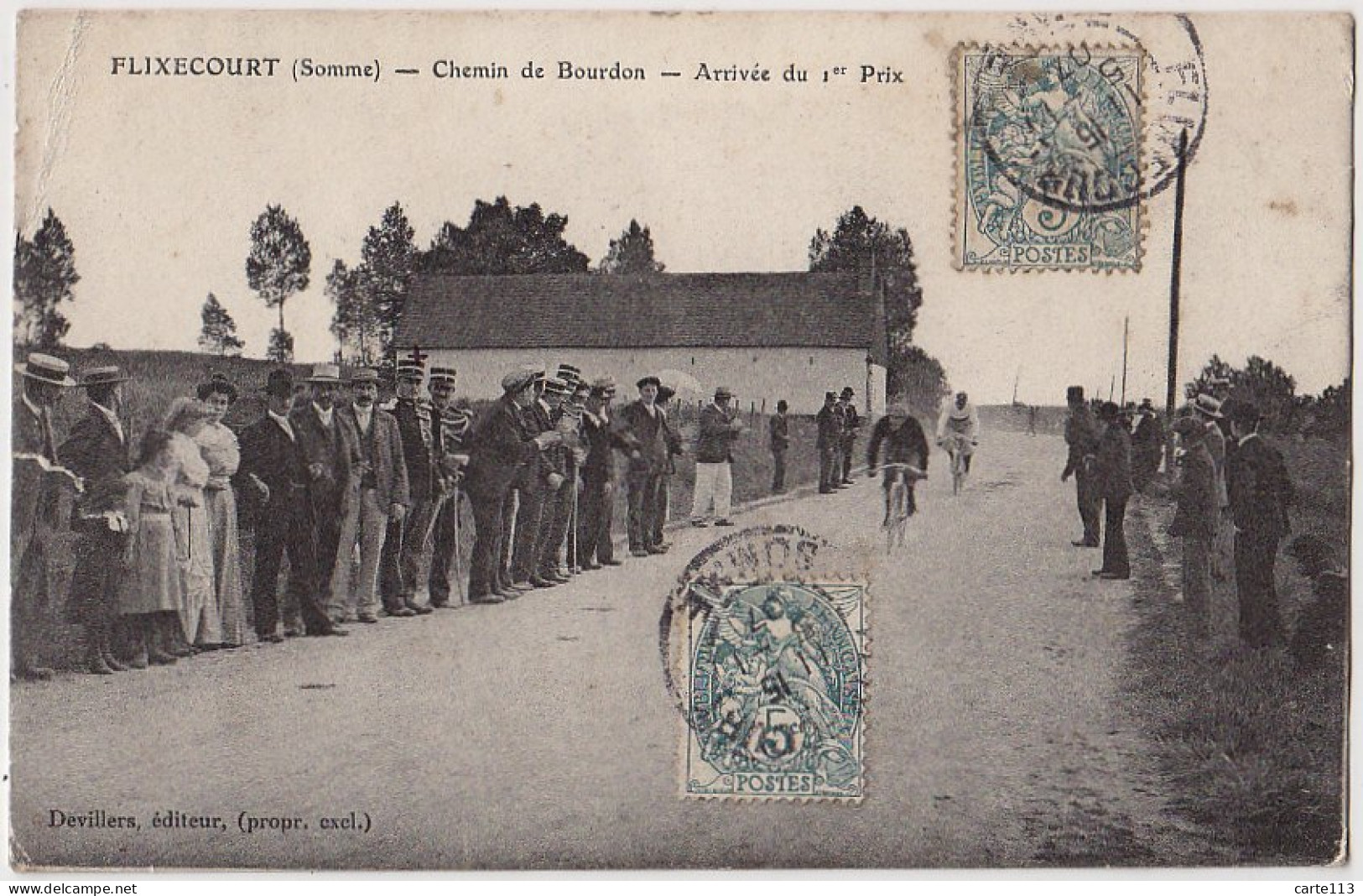 80 - B17790CPA - FLIXECOURT - Arrivee Du Premier Prix - Chemin De Bourdon - Course Cycliste - Mauvais état - SOMME - Flixecourt