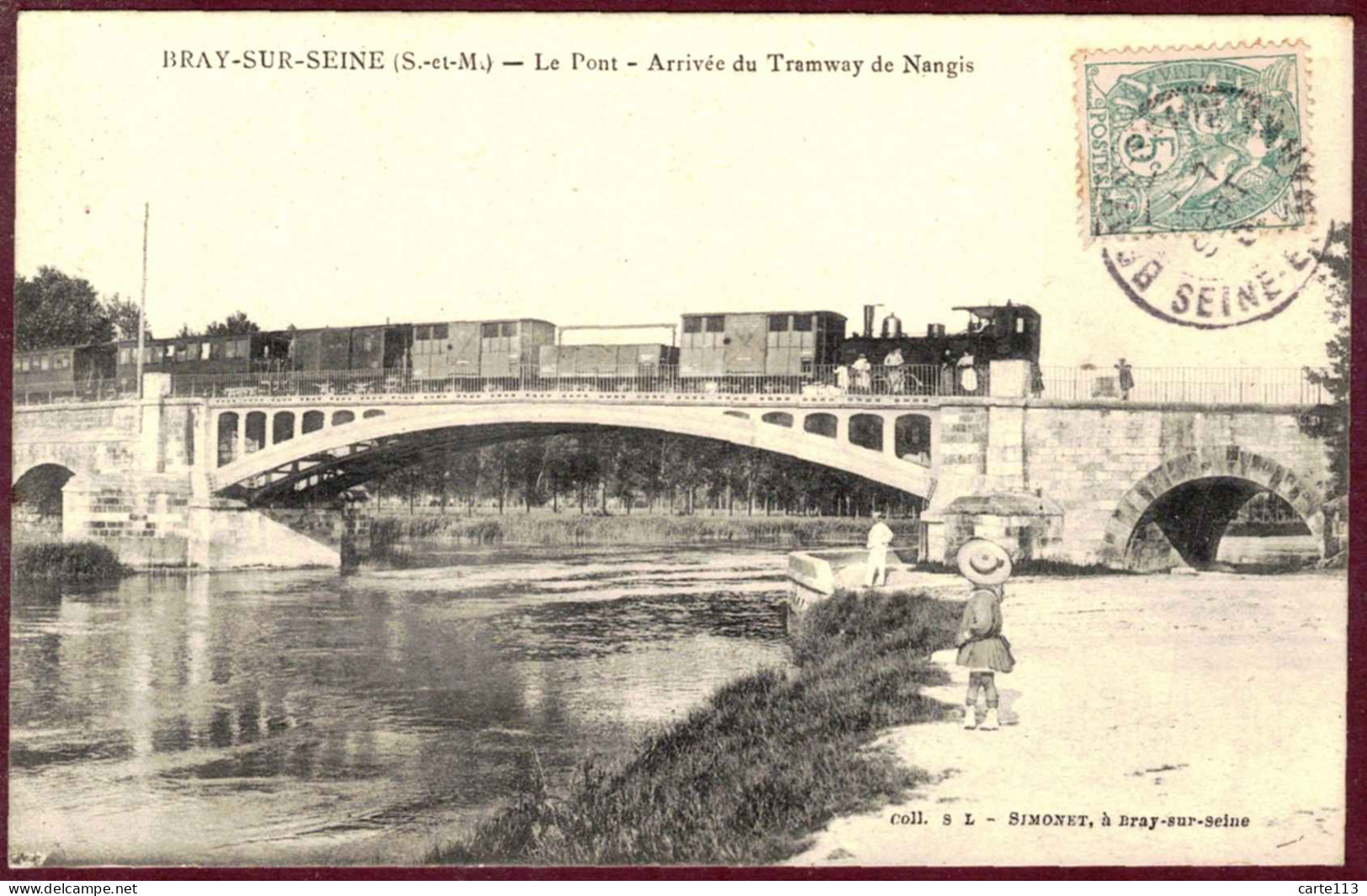 77 - T28045CPA - BRAY SUR SEINE - Le Pont - Arrivée Du Tramway De Nangis - Très Bon état - SEINE-ET-MARNE - Bray Sur Seine